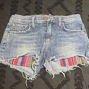 Joe's Jeans Distressed Blue Denim Shorts with Vibrant Stripes